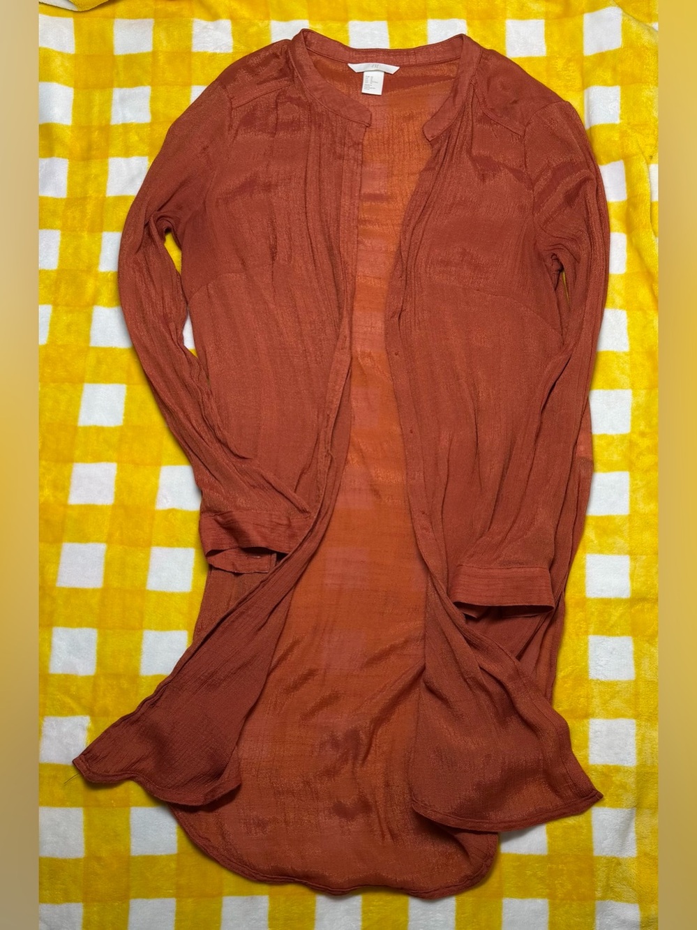 Rust-Orange Long-Line Duster Cardigan - Picture 2 of 3